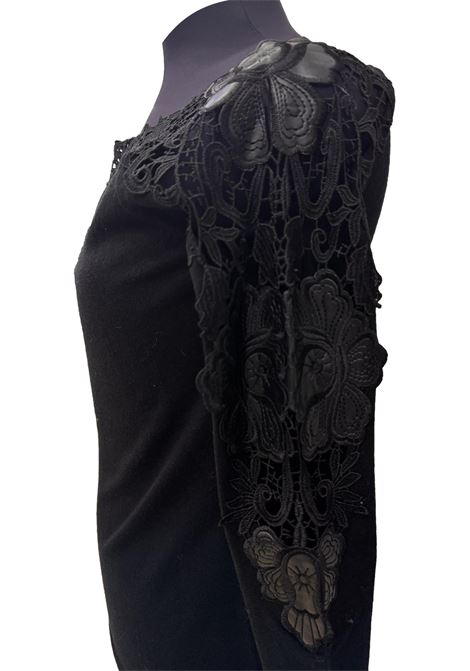 Maglia con trasparenze in pizzo ed ecopelle CECILIA BENETTI | Maglie | 92 150NERO